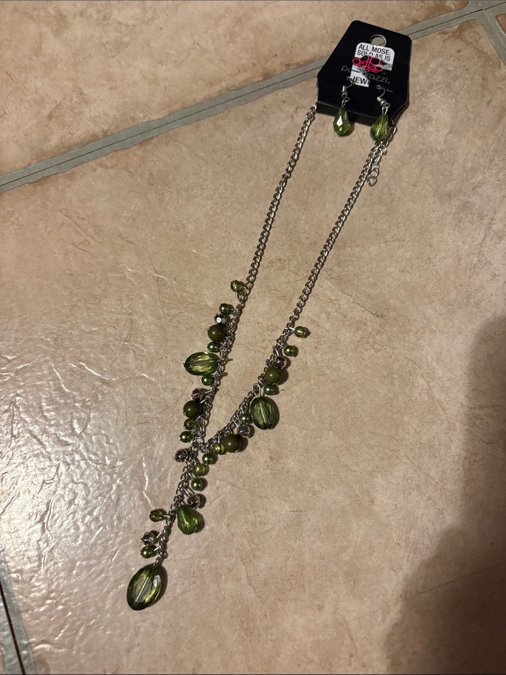 paparazzi Olive Green Bead Dangle Necklace with Matching Earrings